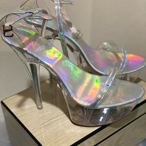 Silver and clear size 9.5 heels, 4inch heels